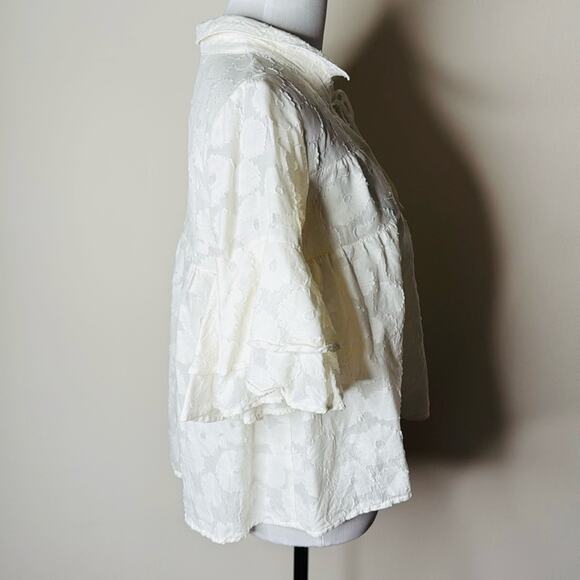 For Love and Lemons White Buttercup Ruffled Tie Neck Top - Picture 6 of 7